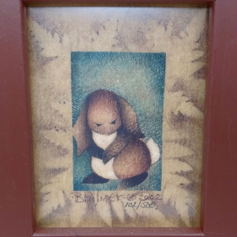 Barbara A. Palmer Limited Edition Folk Art Bunny PRINT 102/500 Wood Frame 2002 - Picture 6 of 12